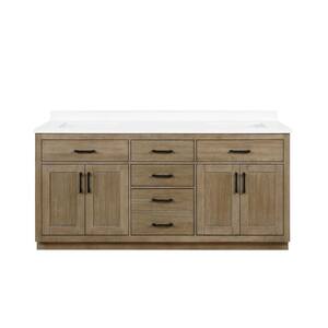 Bailey 72 in. Bath Vanity in Driftwood Oak with Engineered Stone Vanity Top in White with White Basin