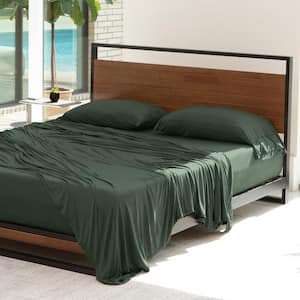 Hyper-Wool 4-Piece Bed Sheet Set Breathable Wool Blend Sheets Soft-Touch Fabric Forest Green Queen