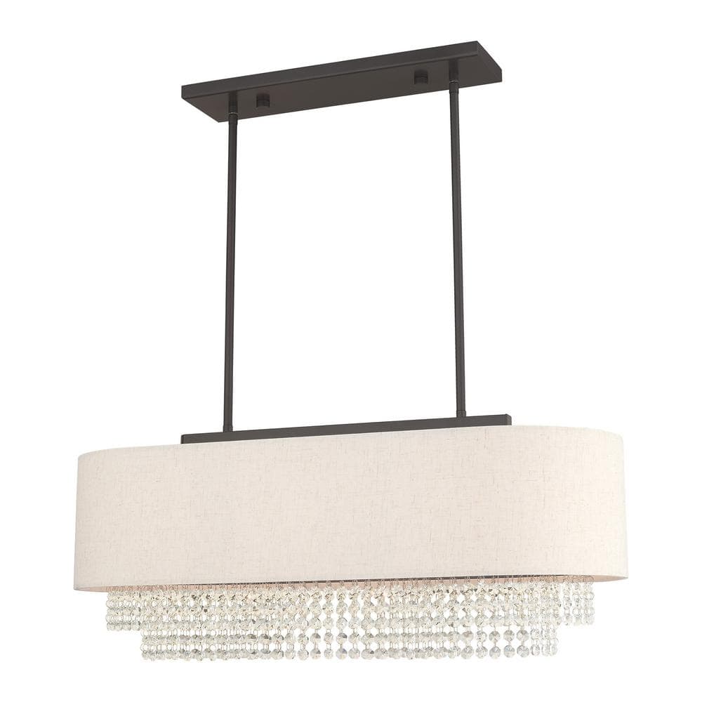 Carlisle English Bronze 3-Light Linear Chandelier with Crystal Draping