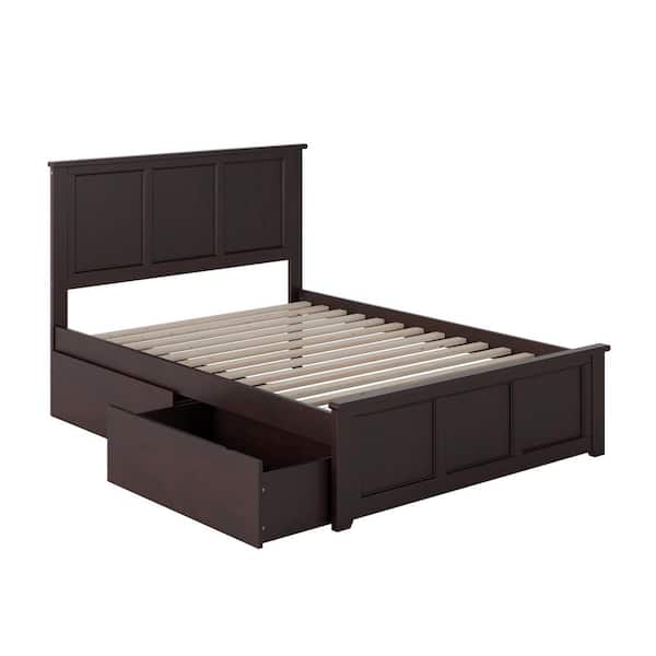 Madison Espresso Brown Solid Wood Frame Full Platform Bed with Matching Footboard and Storage Drawers
