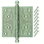4 in. Satin Nickel Decorative Square Corner Door Hinge with Finial
