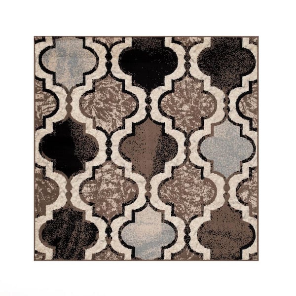 Viking Ivory 5 ft. x 5 ft. Contemporary Trellis Non-Slip Area Rug
