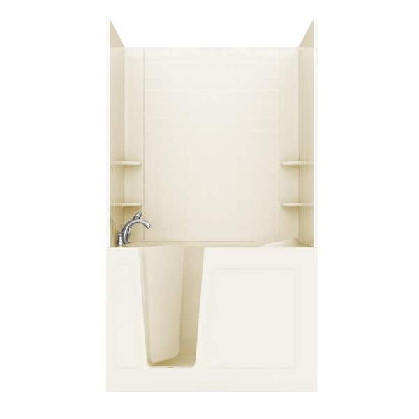 Unbranded Rampart 4.5 ft. Walk-in Non-Whirlpool Bathtub with Easy Up Adhesive 4 in. Tile Wall Surround in Biscuit