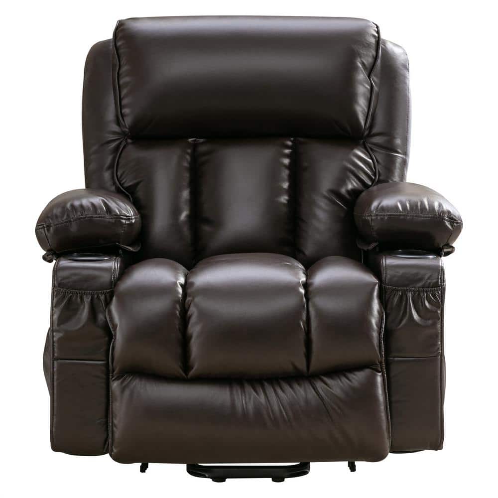 38.58 in. W Brown Leather Recliner with Remote Control, Tufted and Storage