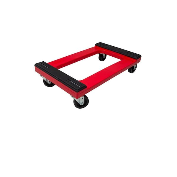 Plastic 4-Wheel Furniture Dolly with Steel-Reinforced Frame and 4 in. 4-Way Swivel Casters, 18 in. x 30 in. Red