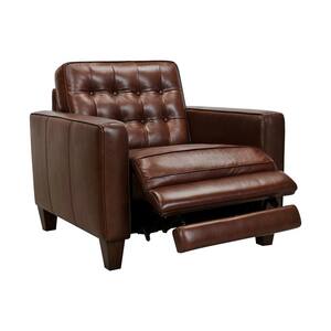 Wesley Chestnut Leather Power Reclining Tuxedo Arm Accent Chair