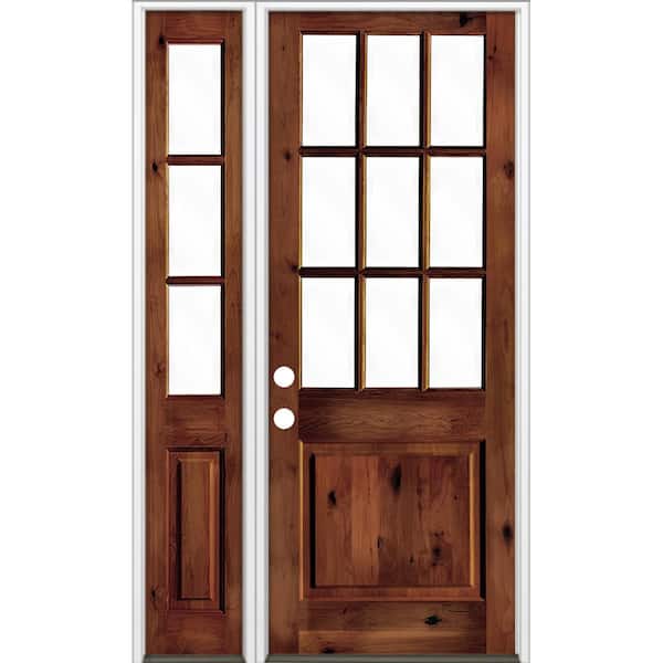 Krosswood Doors 56 in. x 96 in. Knotty Alder Right-Hand/Inswing Clear Glass Red Chestnut Stain Wood Prehung Front Door w/Left Sidelite