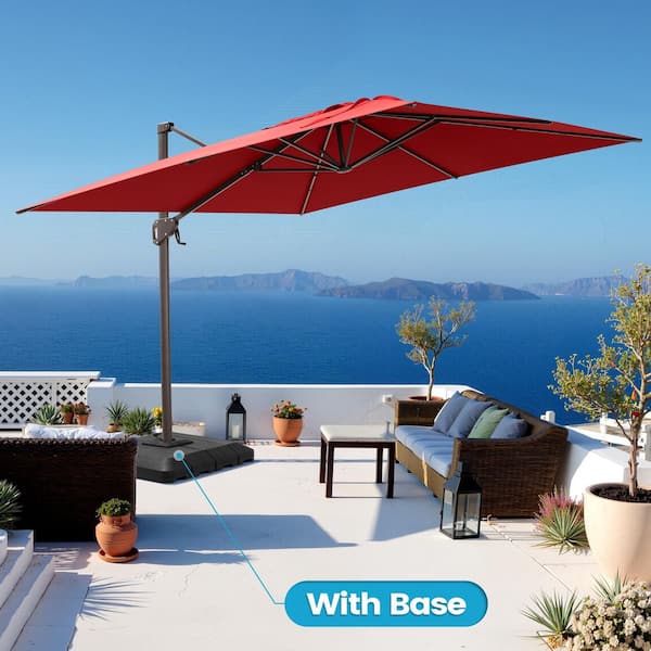 Crestlive Products 10 ft. Square Swivel 360° Rotation Cantilever Tilt Patio Umbrella in Red with 220 lbs. HDPE Base