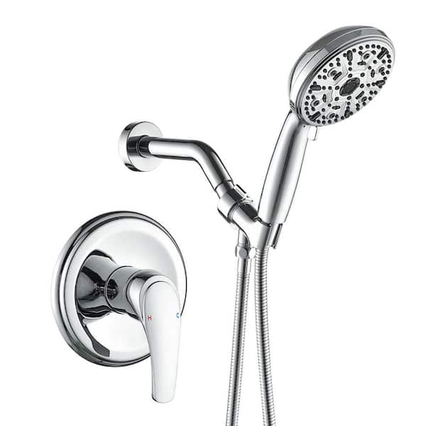 Single Handle 10-Spray Shower Faucet 1.8 GPM with Pressure Balance Valve Wall Mount Shower System Set Polished Chrome