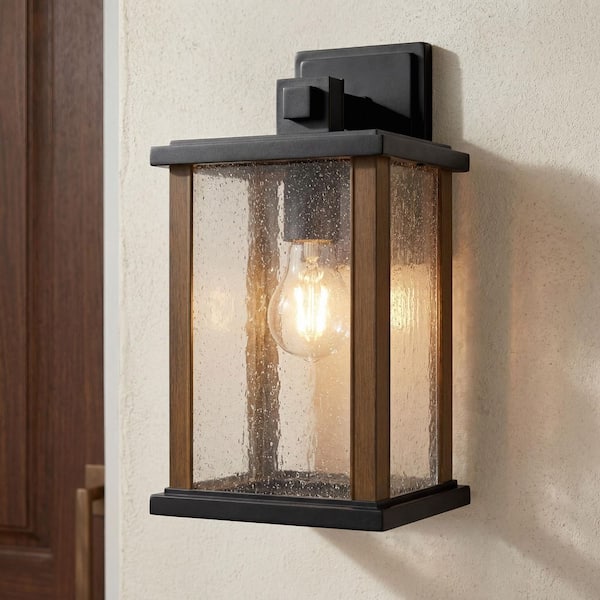 Marimount 12.75 in. 1-Light Black Outdoor Hardwired Wall Lantern Sconce with No Bulbs Included (1-Pack)