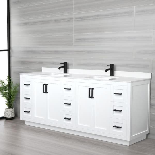 Miranda 84 in. W x 22 in. D x 33.75 in. H Double Bath Vanity in White with White Cultured Marble Top