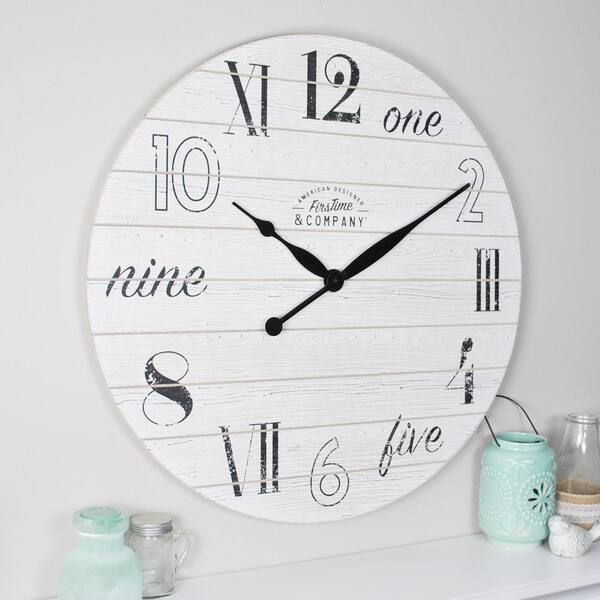 FirsTime & Co. 27 in. Shiplap Chic Aged White Wall Clock 31029 The