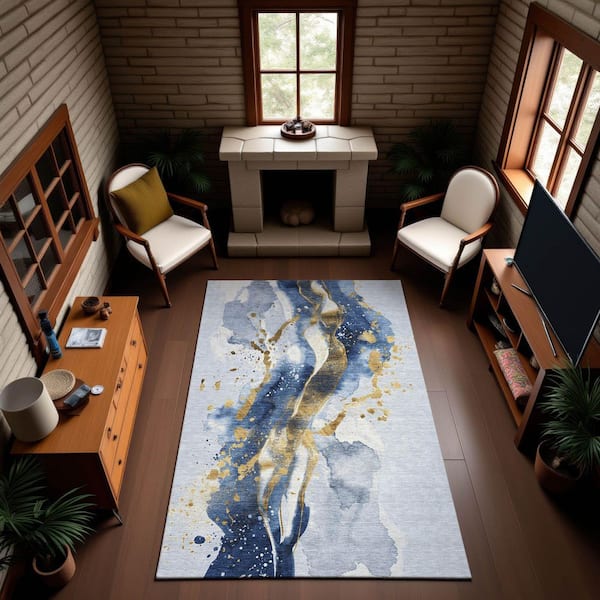 Mayfield Premium Machine Washable Abstract AMF1523 Blue 10 ft. x 14 ft. Area Rug