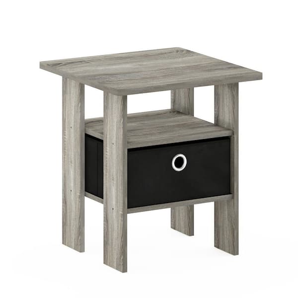 Furinno French Oak Grey and Black Storage End Table