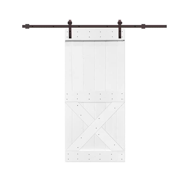 CALHOME 42 in. x 84 in. Pure White Knotty Pine Wood Interior Sliding Barn Door with Hardware Kit