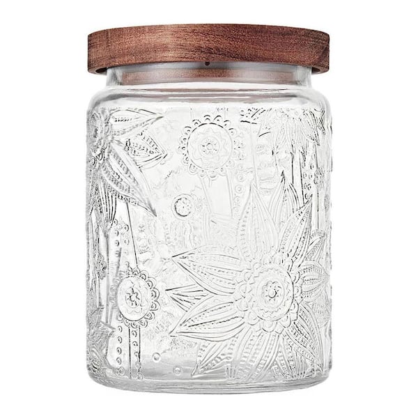 Lynzavix 1-Piece Airtight Decorative Vintage Glass Jar with Wooden