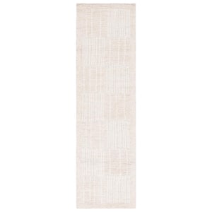 Abstract Light Brown/Ivory 2 ft. x 8 ft. Checkered Unitone Runner Rug