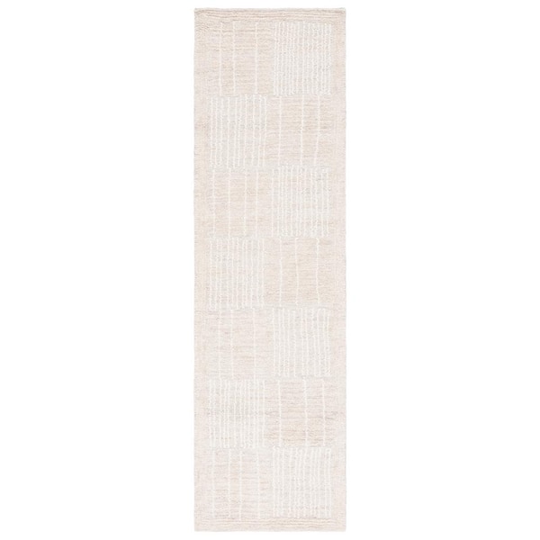SAFAVIEH Abstract Light Brown/Ivory 2 ft. x 8 ft. Checkered Unitone Runner Rug