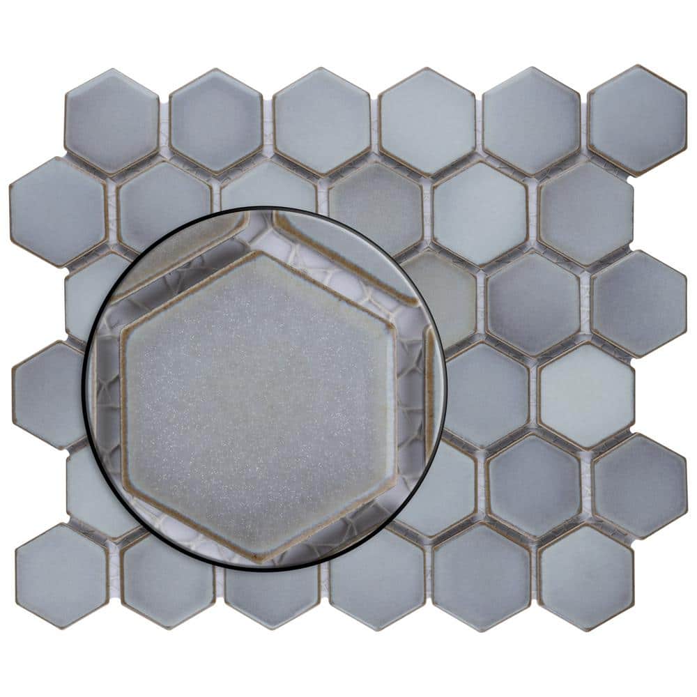 Modern Glossy Hexagon Porcelain Mosaic Tile in Soothing Gray