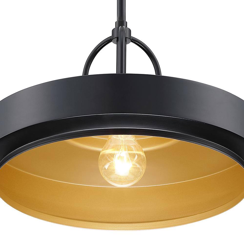 Odea 14" Matte Black Mid-Century Modern Pendant Light with Gold Interior