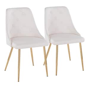 Marche White Faux Leather and Gold Metal Button Tufted Side Chair (Set of 2)