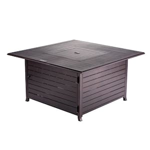 44in Square Fire Table with Glass Wind Guard, Cover and Table Lid in Bronze Finish