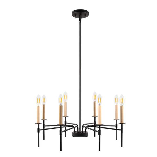 Emeritpro 8-Light Black and Gold Pendant Light Modern Candle Chandelier with E12 for Kitchen Island Lighting