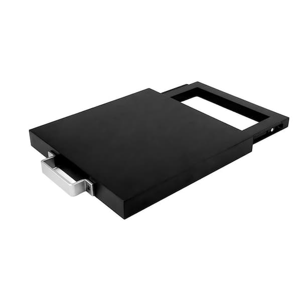 13.2 in. W x 1.6 in. H x 19.6 in. D Black Wood Appliance Slider with Rolling Wheels, Coffee Maker Stand for Counter