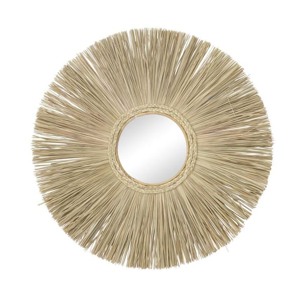 Litton Lane 32 in. x 32 in. Round Framed Brown Starburst Wall Mirror