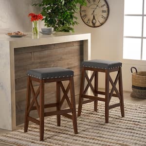 Greely 29.60 in. Charcoal and Walnut Fabric Bar Stools (Set of 2)
