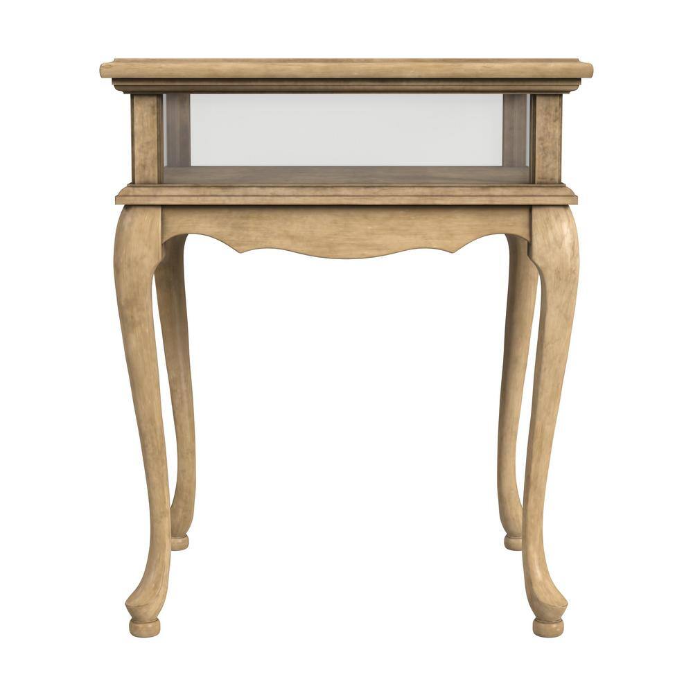 Antique Beige 24.5" Wood and Glass Curio Table with Storage