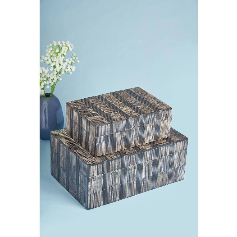 Madison Rustic Brown and Black Wood Lidded Decorative Boxes, Set of 2