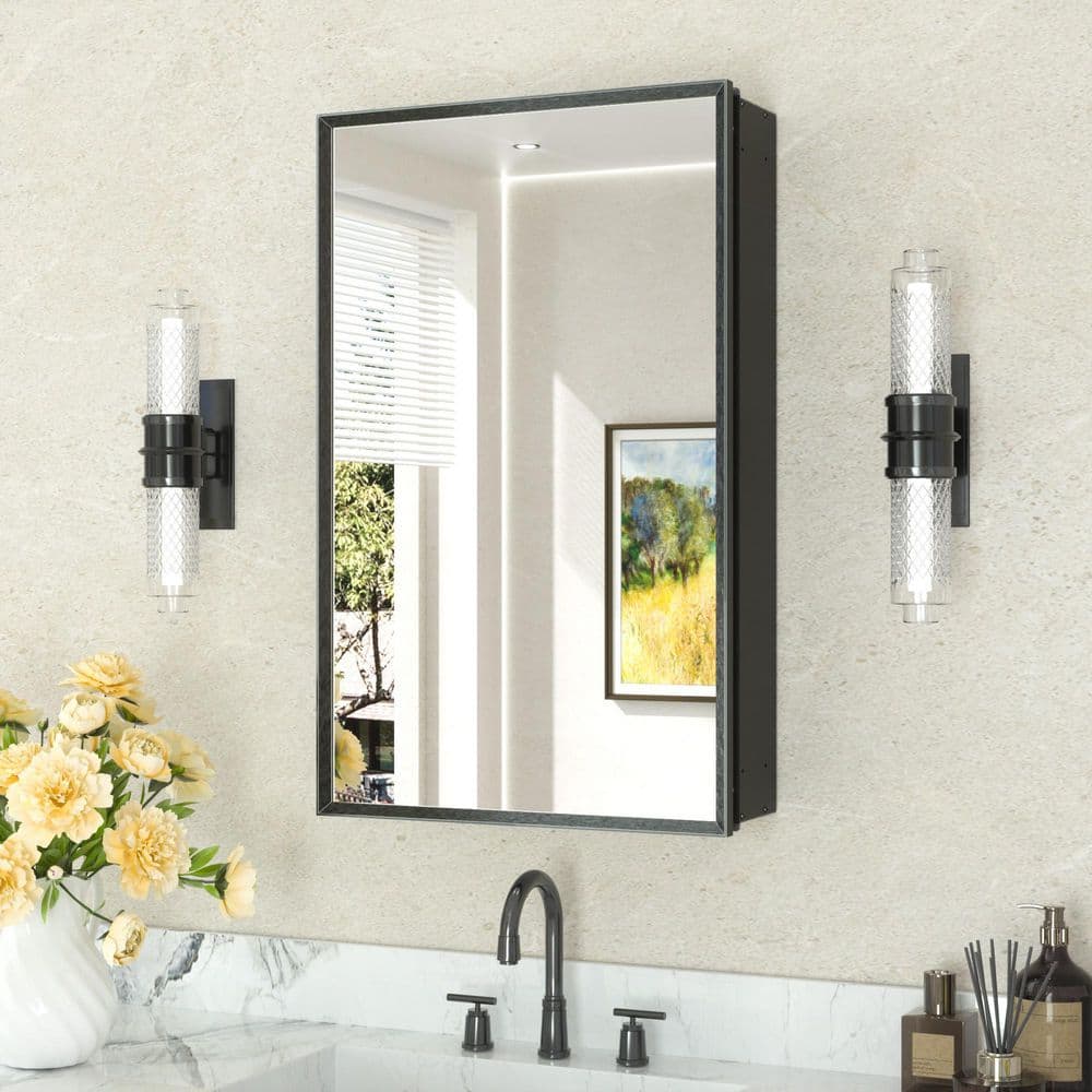 20 in. W x 32 in. H Rectangular Aluminum Medicine Cabinet with Mirror in Black price history on PriceWatchPro