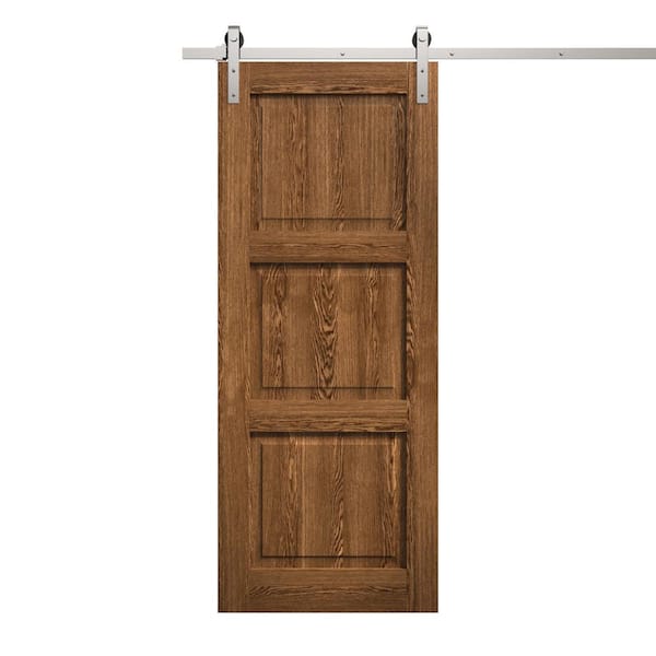 Assembly Required 32 in. x 96 in. Cognac Oak Color Solid Wood Single Barn Door Slab With Hardware