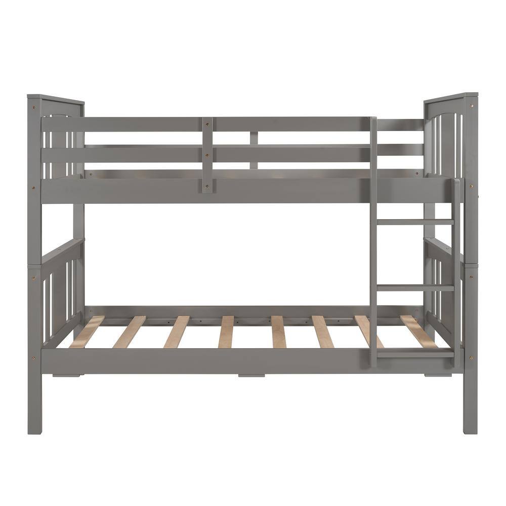 ANBAZAR Twin Over Twin Gray Wood Bunk Bed with Ladder, Wood Twin Kid ...