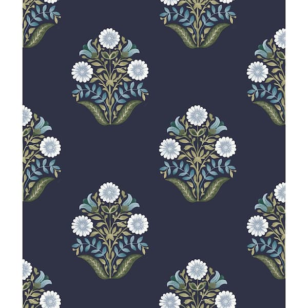 Sophie Navy Floral Medallion Peel and Stick Wallpaper