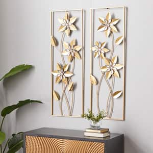 Metal Gold Floral Wall Decor with Gold Frame (Set of 2)