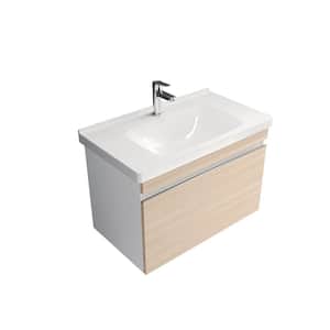 Woody 32 in. W x 17.28 in. D x 21 in. H Floating Bath Vanity in Brown with White Ceramic Top