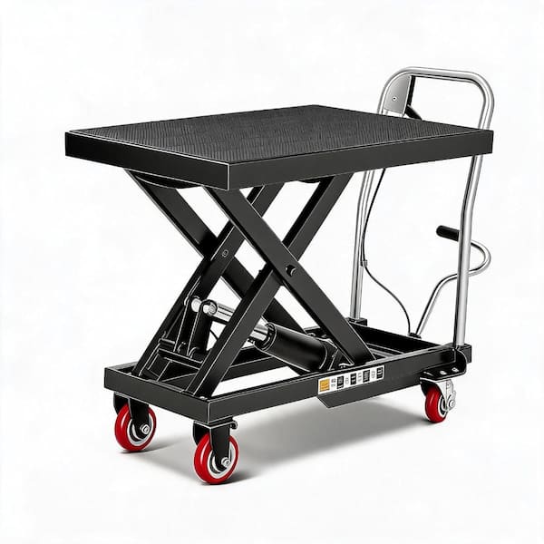 Hydraulic Lift Table Cart 1100 LBS Single Scissor Lift Cart, Mobile Lift Jack with Wide Non-Slip Deck, Black