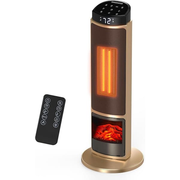 Gold 1,500-Watt 23.6" Thermostat Electric Patio Heater with Remote & 7 Light Colors, 70°Oscillation
