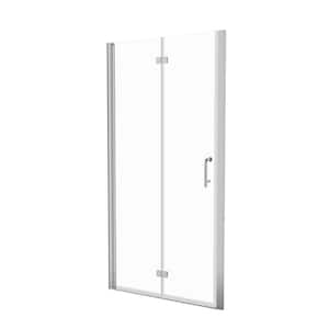 36 in. W x 72 in. H Folding Semi-Frameless Shower Door in Chrome with Clear Glass