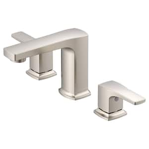 Tribune 8 in. Widespread Double Handle Bathroom Faucet with Metal Touch Down Drain in Brushed Nickel