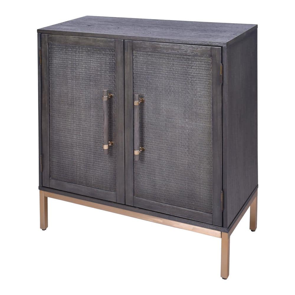 Sophia Antique Black 39'' Rattan Door Cabinet with Adjustable Shelving