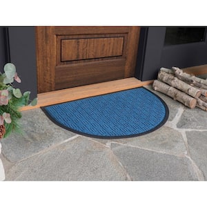 Indoor Outdoor Doormat Blue 24 in. x 36 in. Checker Half Round Floor Mat