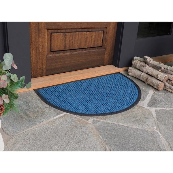 Indoor Outdoor Doormat Blue 24 in. x 36 in. Checker Half Round Floor Mat