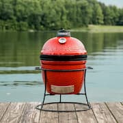 Joe Jr. 13.5 in. Portable Charcoal Grill in Red with Cast Iron Cart, Heat Deflectors and Ash Tool