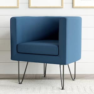 Claire Navy Fabric Upholstered Barrel Accent Chair with Hairpin Legs