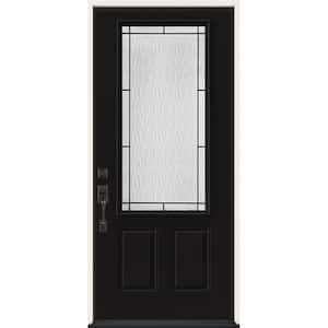 36 in. x 80 in. Right-Hand 3/4-Lite Wendover Decorative Glass Black Steel Prehung Front Door