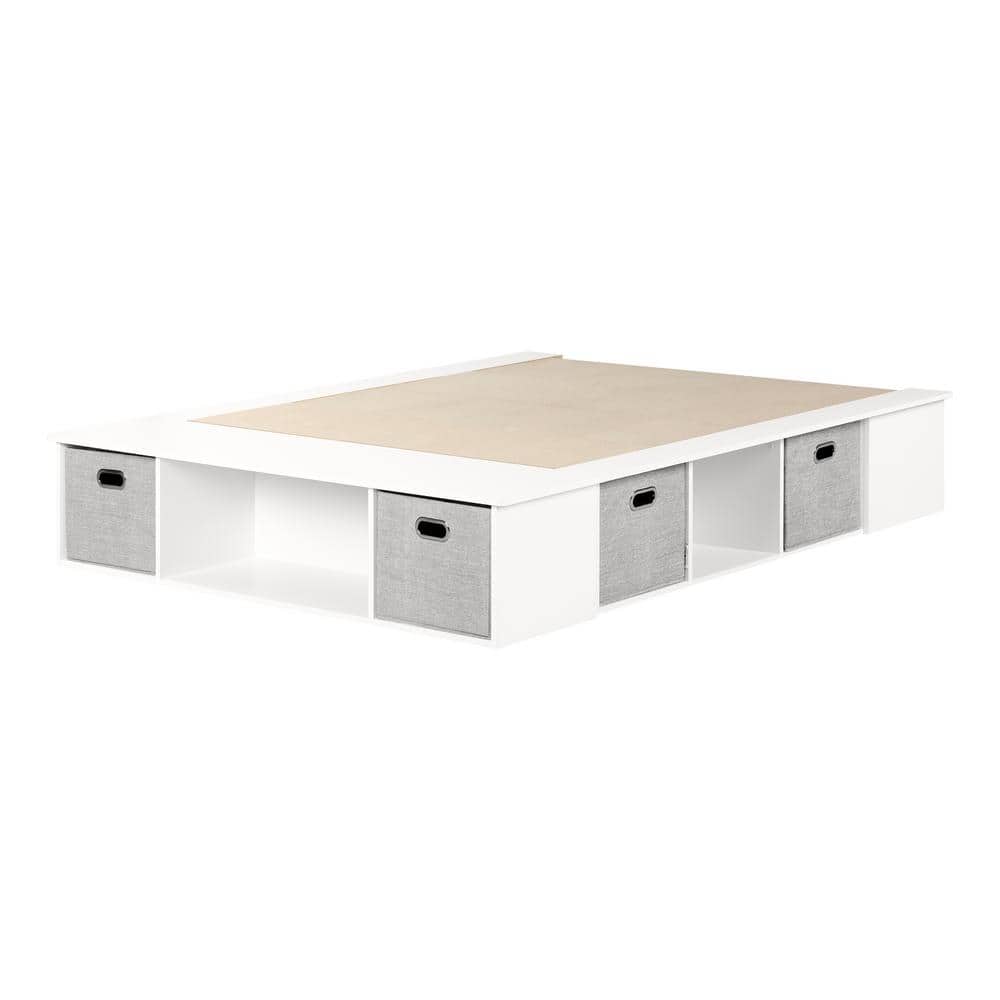 Full Oak Upholstered Storage Platform Bed with Headboard