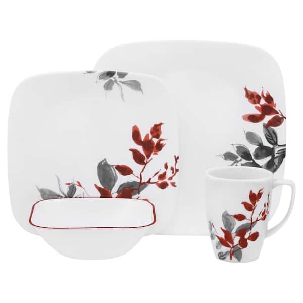 Corelle Boutique Kyoto Leaves 16-Piece Asian Inspired Kyoto Leaves Porcelain Dinnerware Set (Service for 4)